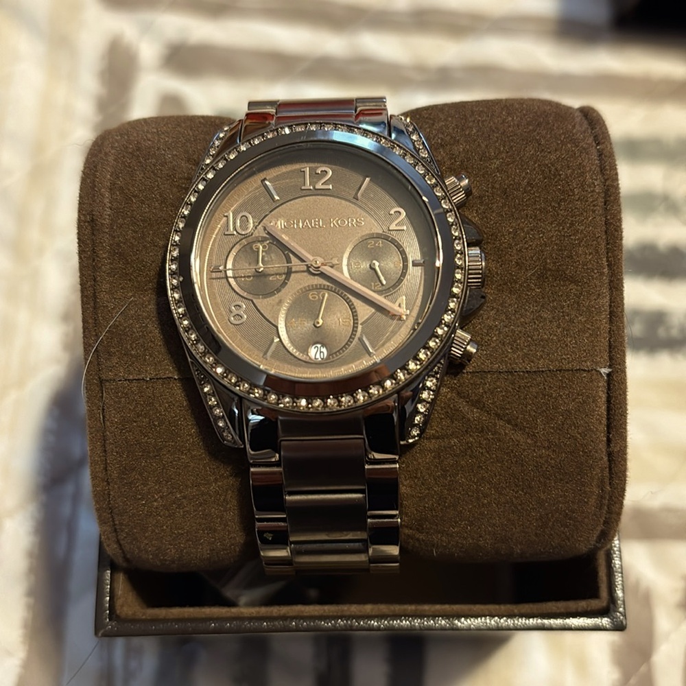 Michael KORS watch metallic brown tone with faux diamond trim